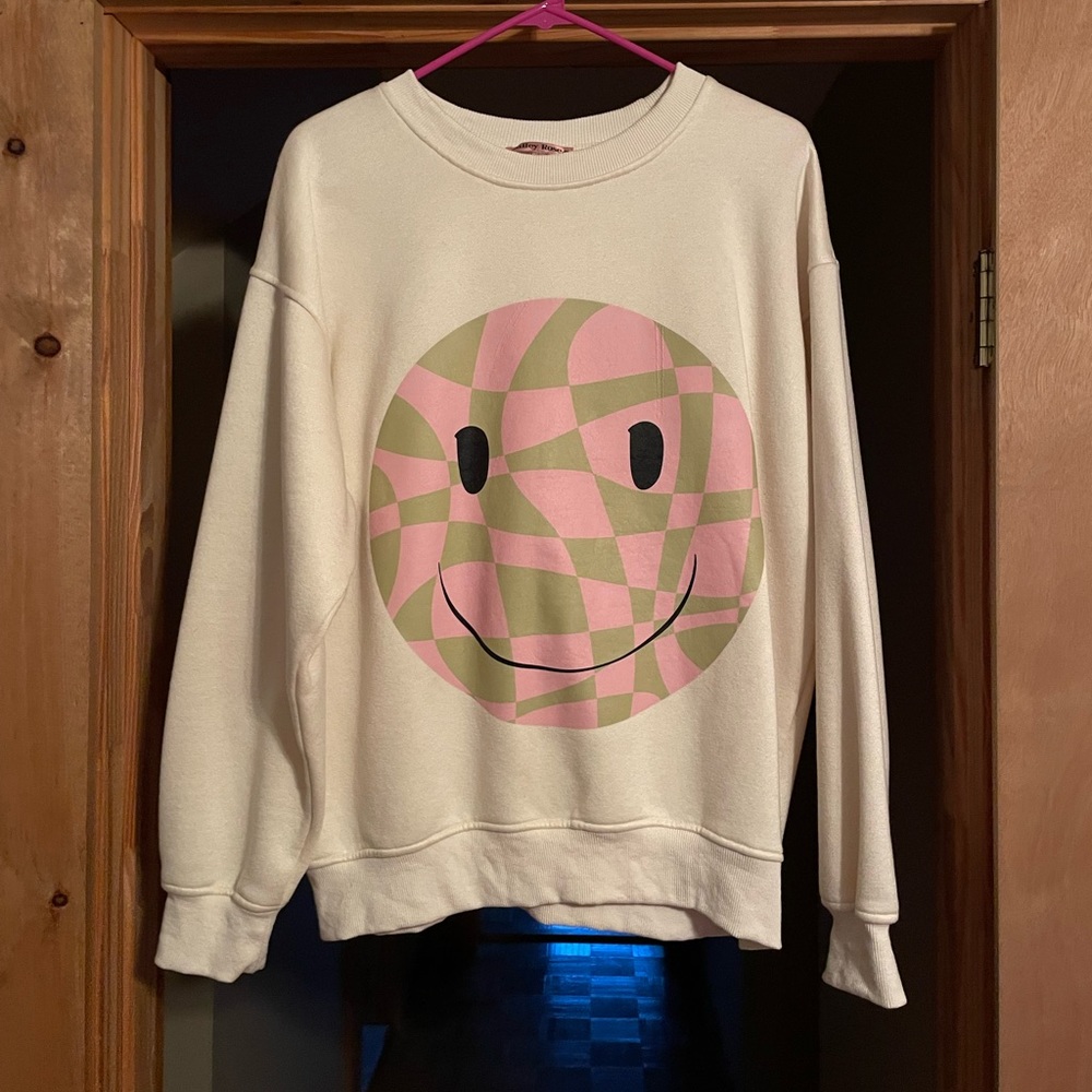 Bailey Rose Women’s Pale Yellow Smiley Crewneck Size L